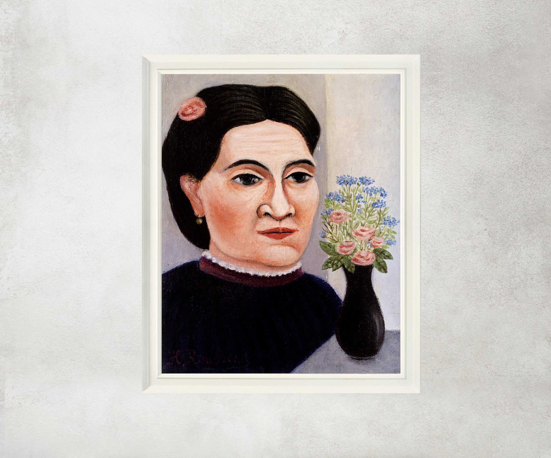 Henri Rousseau Framed Art Print, Portrait of a Woman with Flowers