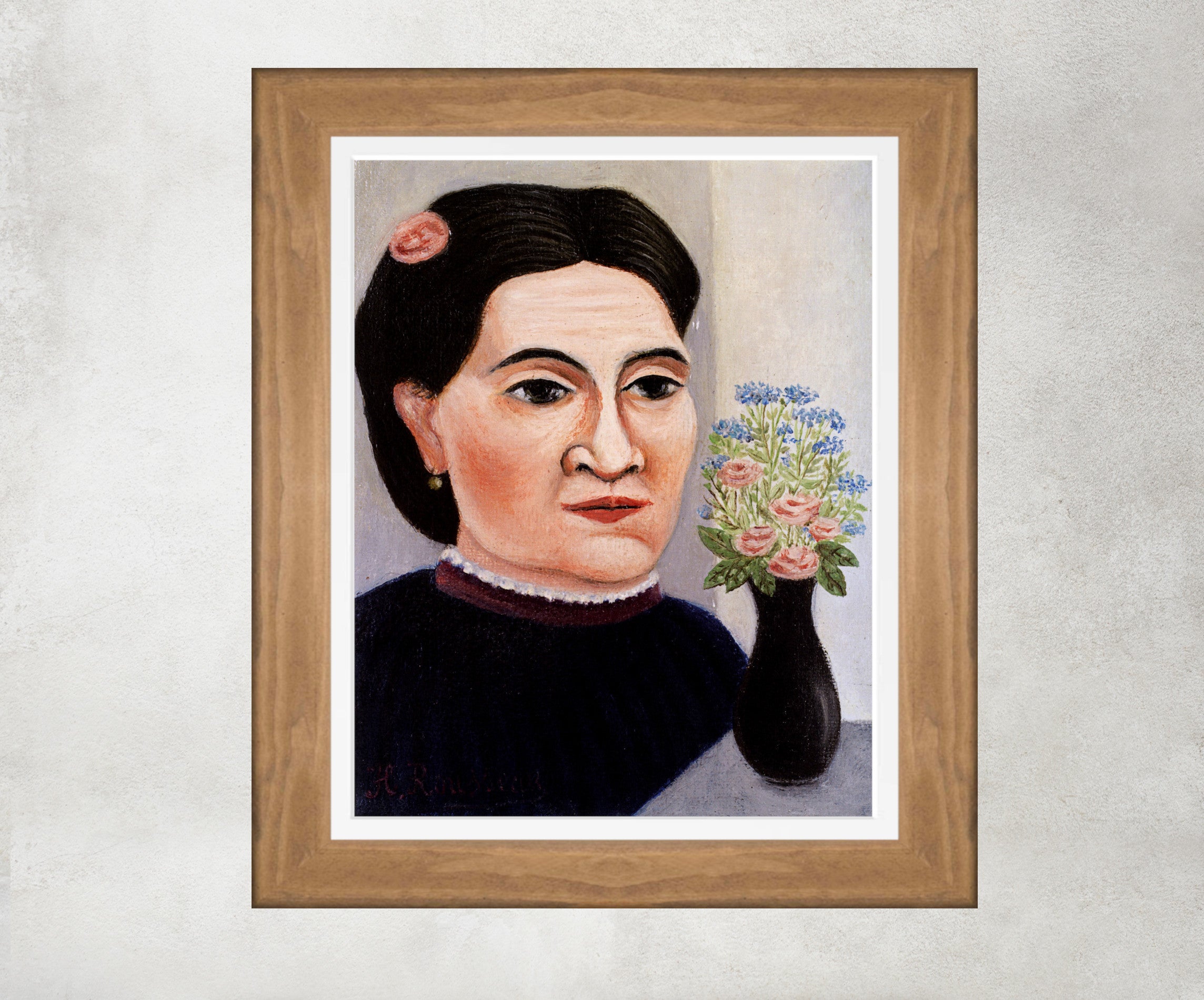 Henri Rousseau Framed Art Print, Portrait of a Woman with Flowers