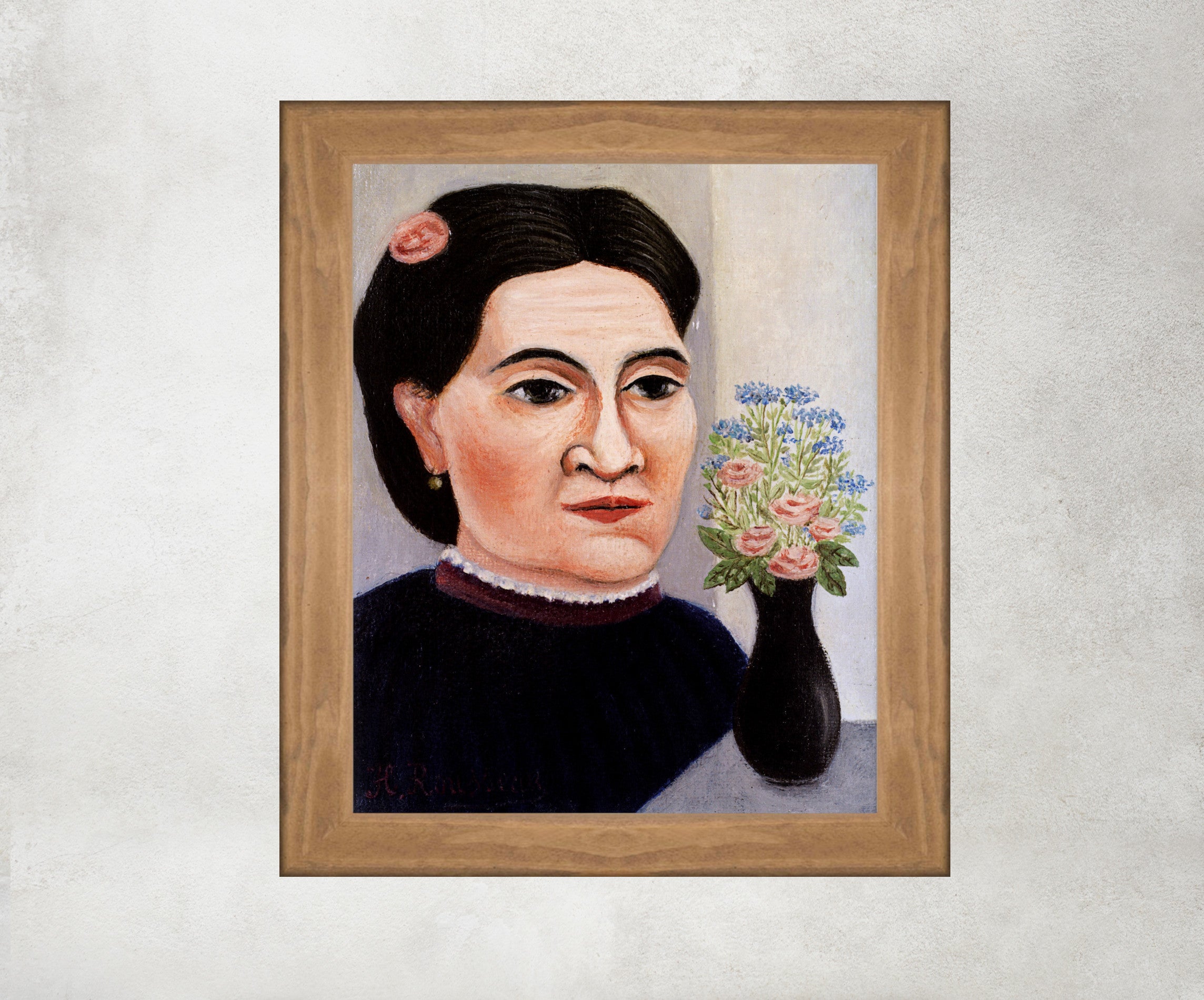 Henri Rousseau Framed Art Print, Portrait of a Woman with Flowers