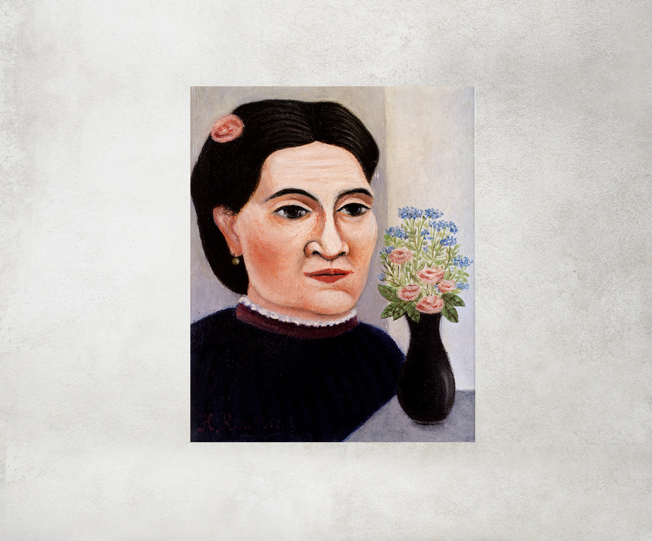 Henri Rousseau Framed Art Print, Portrait of a Woman with Flowers
