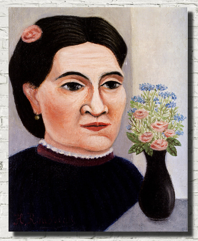 Henri Rousseau, Post- Impressionist Fine Art Print, Portrait of a Woman with flowers