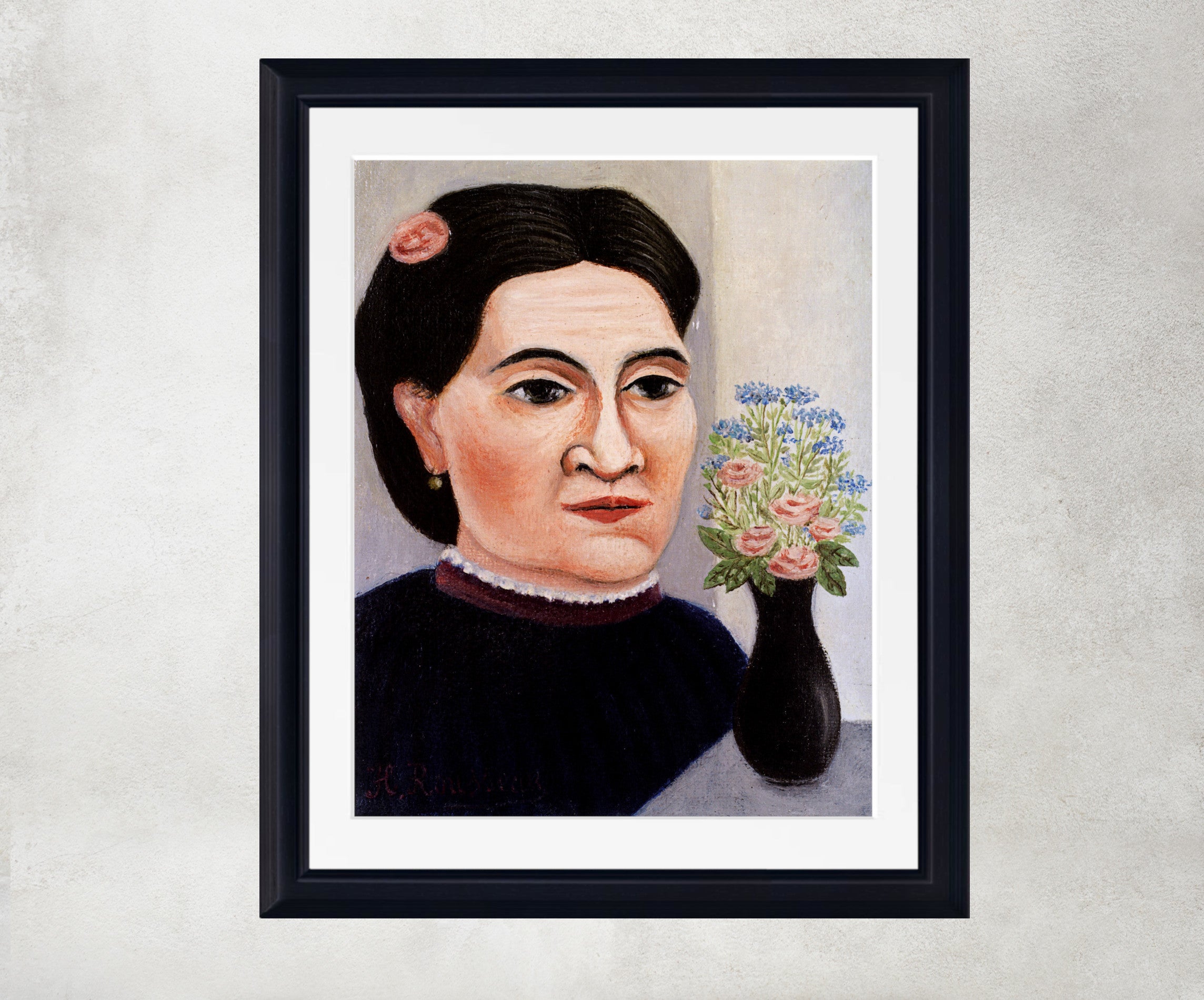 Henri Rousseau Framed Art Print, Portrait of a Woman with Flowers
