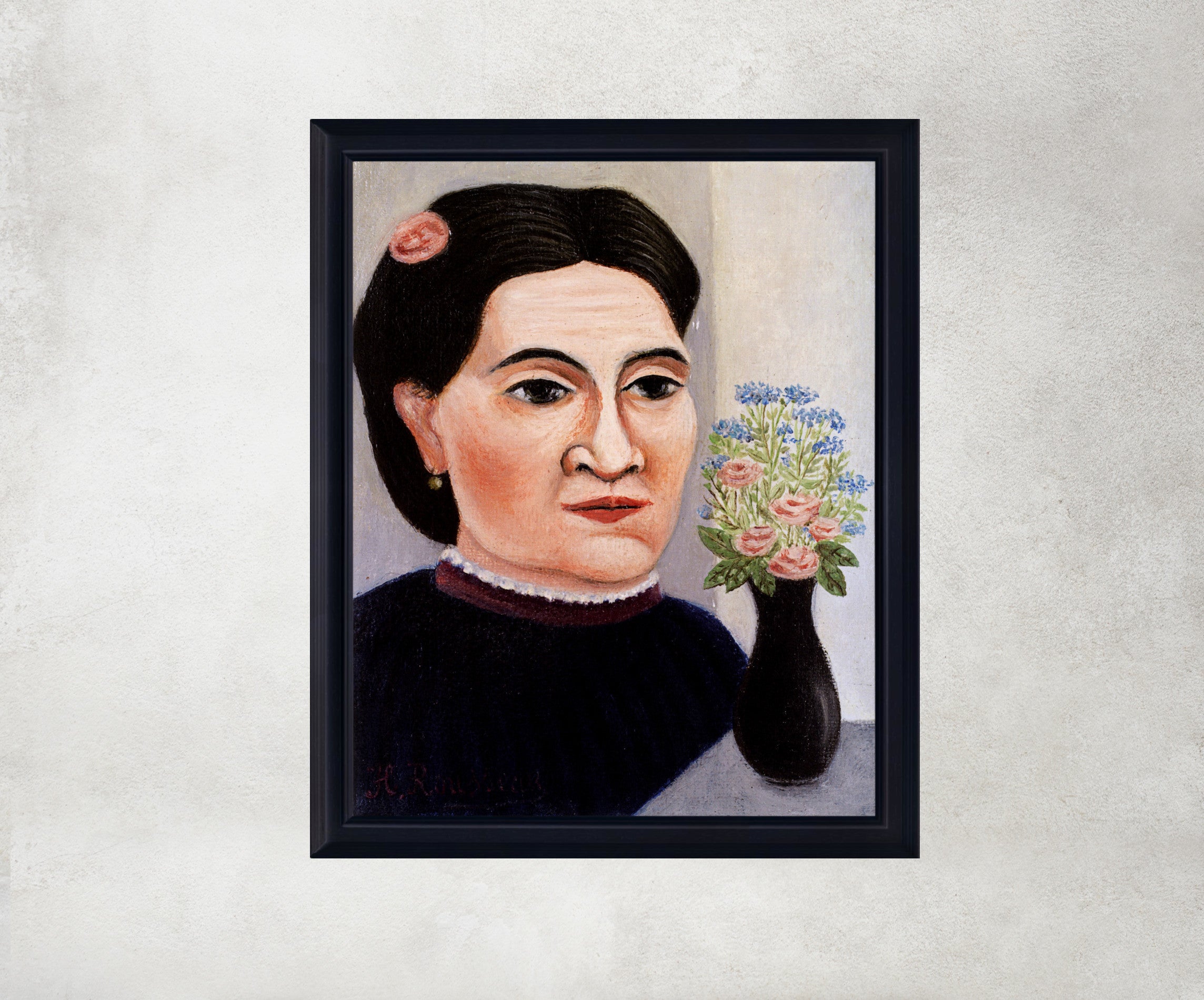 Henri Rousseau Framed Art Print, Portrait of a Woman with Flowers