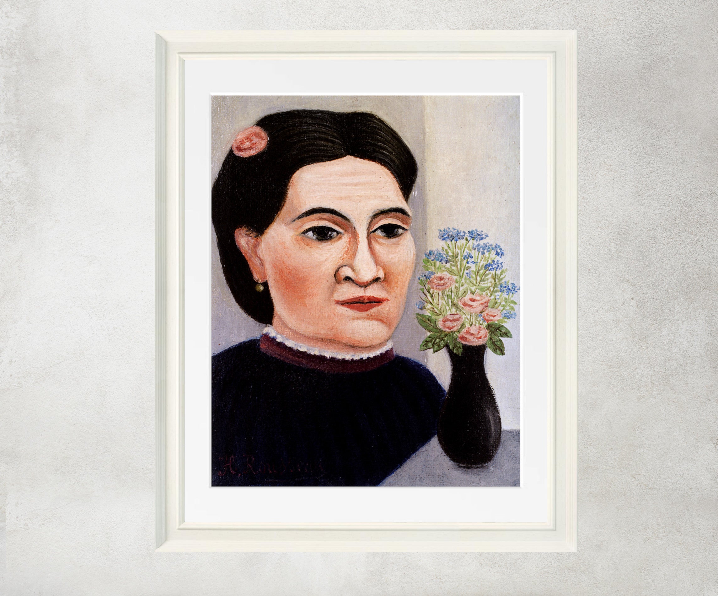 Henri Rousseau Framed Art Print, Portrait of a Woman with Flowers