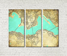 Hong Kong City Street Map 3 Panel Canvas Wall Art 7005C3