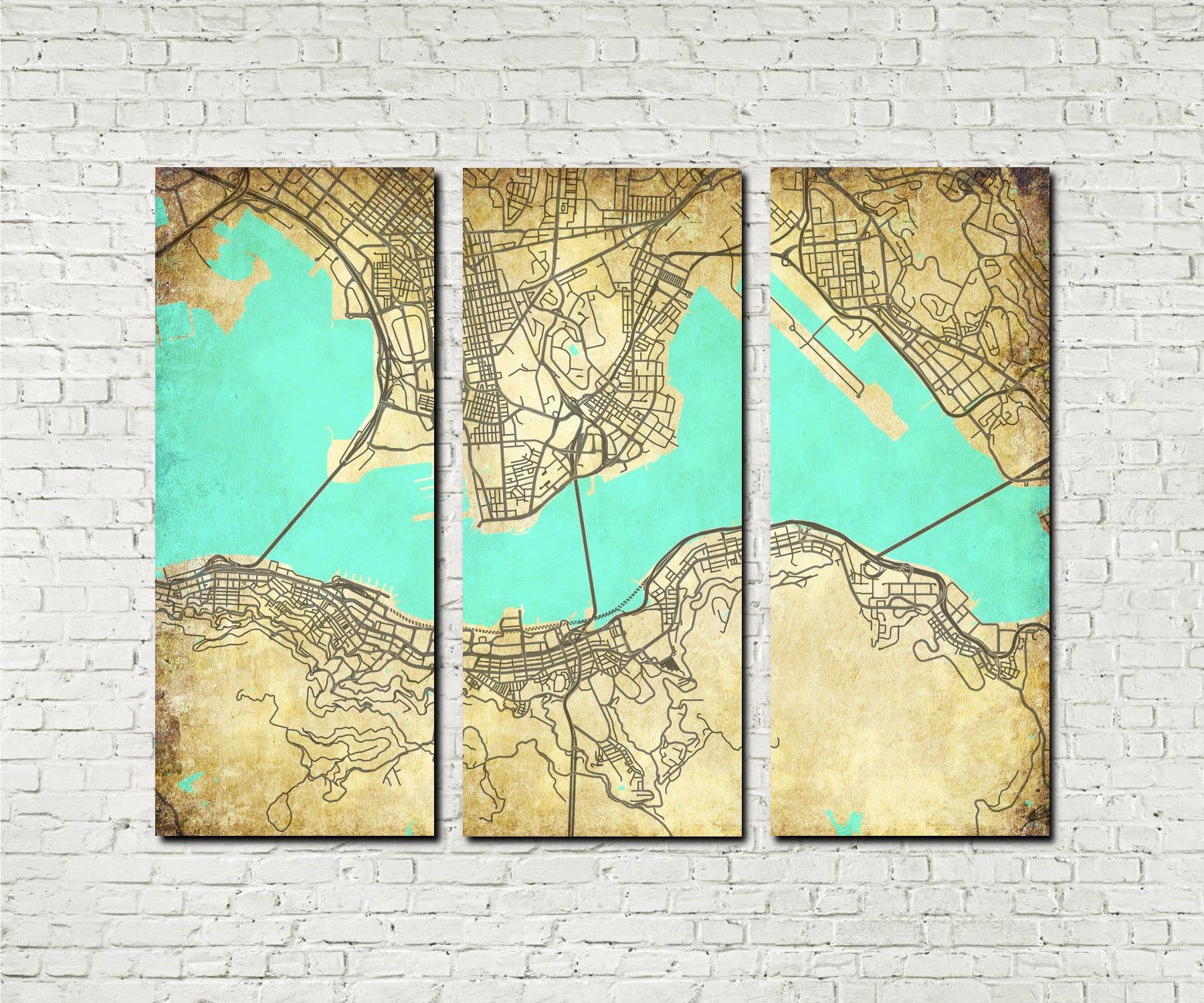 Hong Kong City Street Map 3 Panel Canvas Wall Art 7005C3