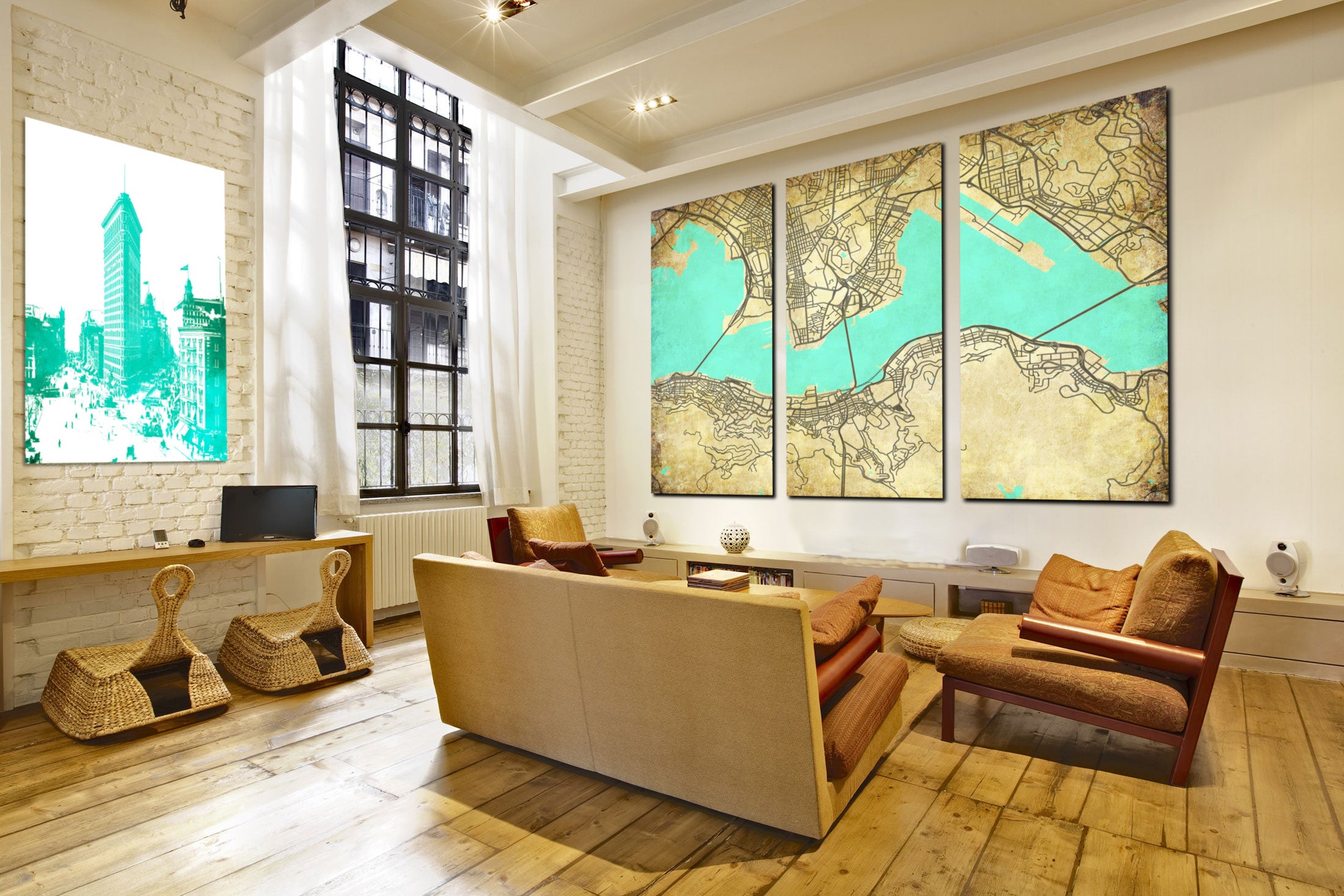 Hong Kong City Street Map 3 Panel Canvas Wall Art 7005C3