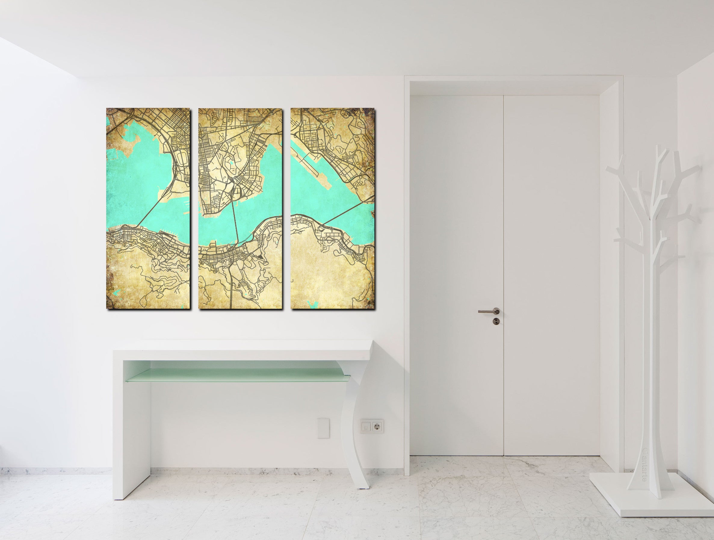 Hong Kong City Street Map 3 Panel Canvas Wall Art 7005C3