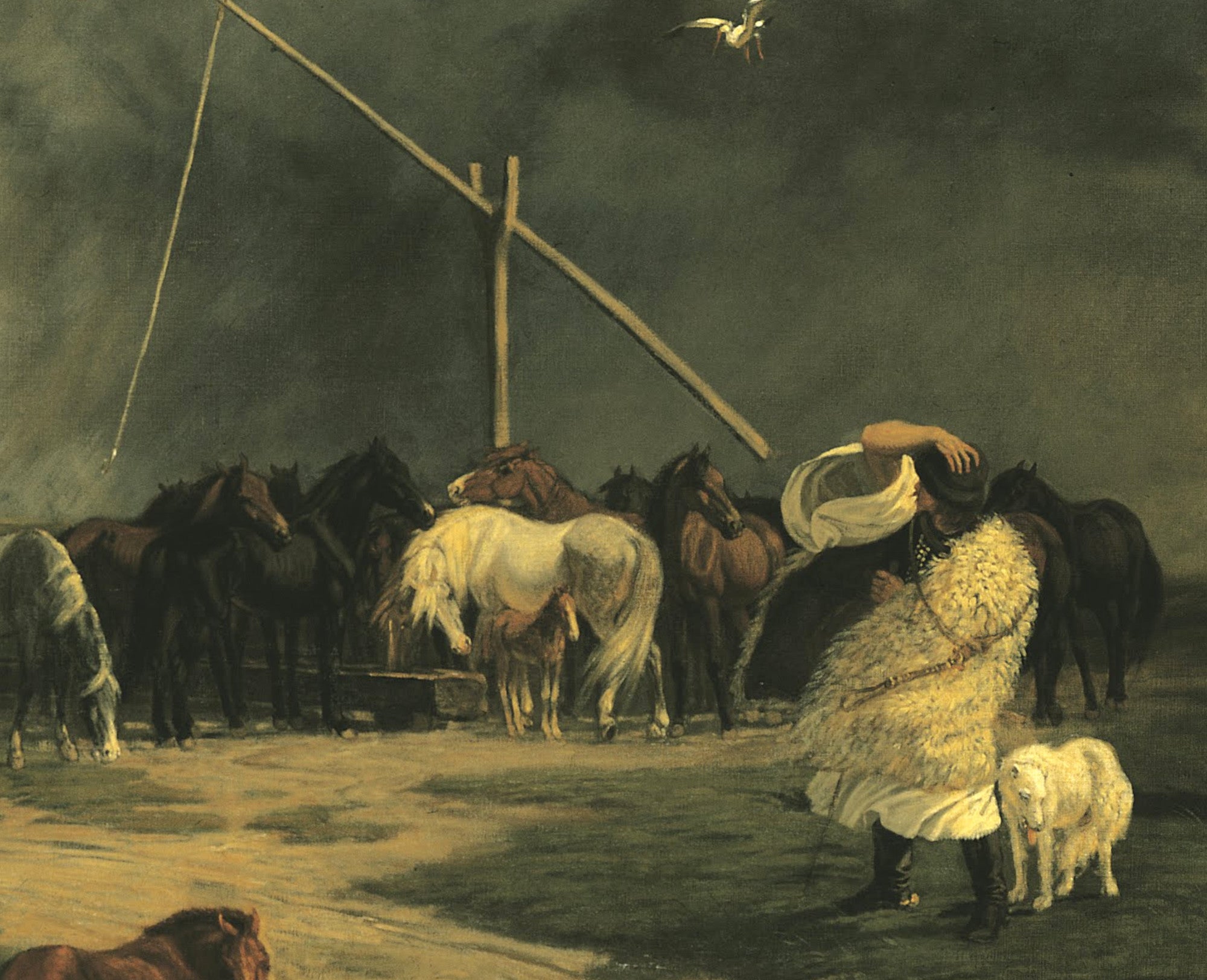 Károly Lotz Fine Art Print, Horses in a Rainstorm