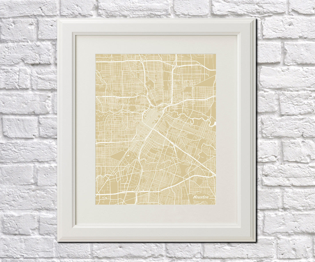 Houston City Street Map Print Feature Wall Art Poster