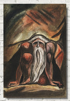 William Blake, Illustration of a bearded man, crouching, Book of Urizen