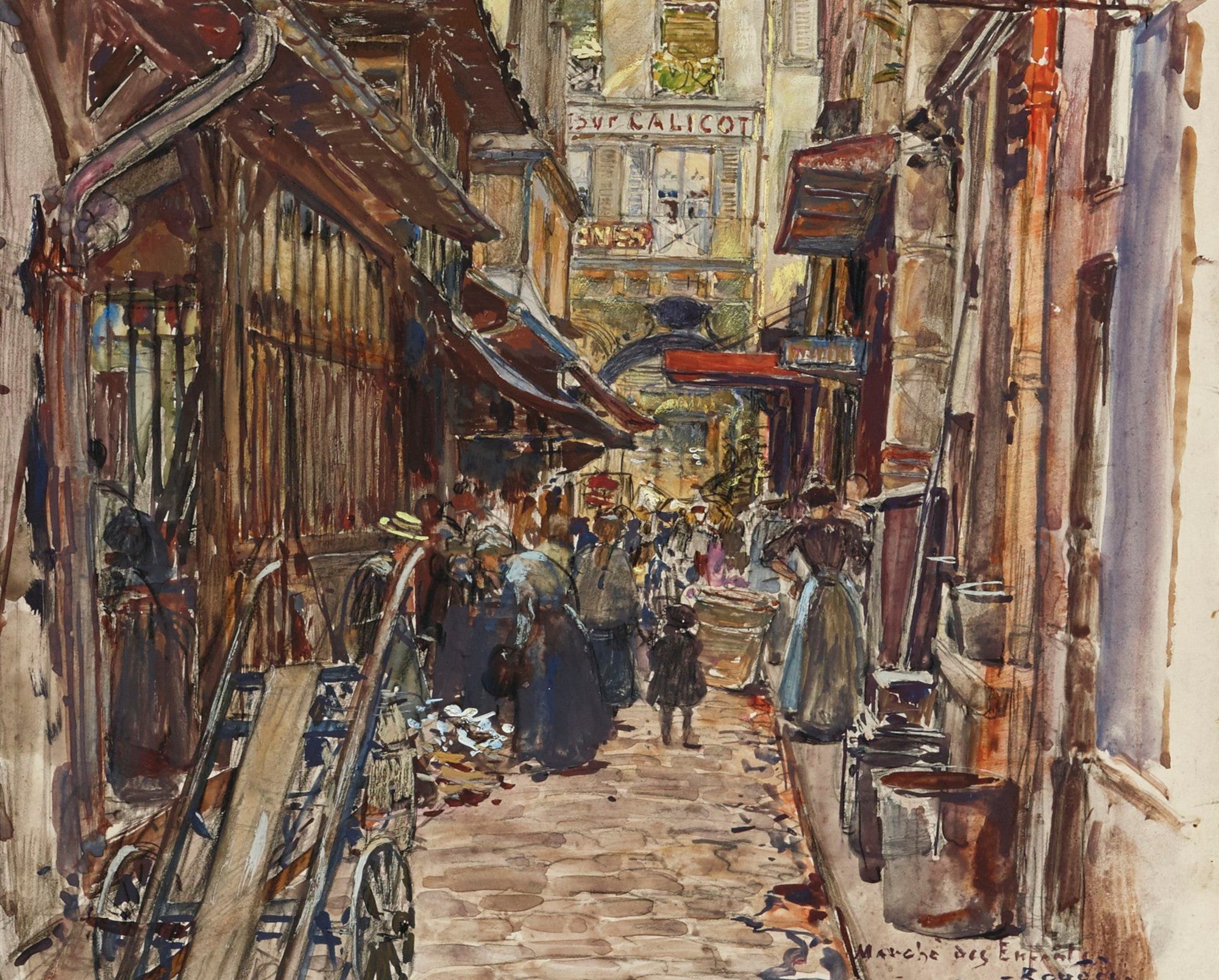 Frederic Anatole Houbron Fine Art Print, Interior of the Marché des Enfants-Rouges, in 1907. 3rd arrondissement