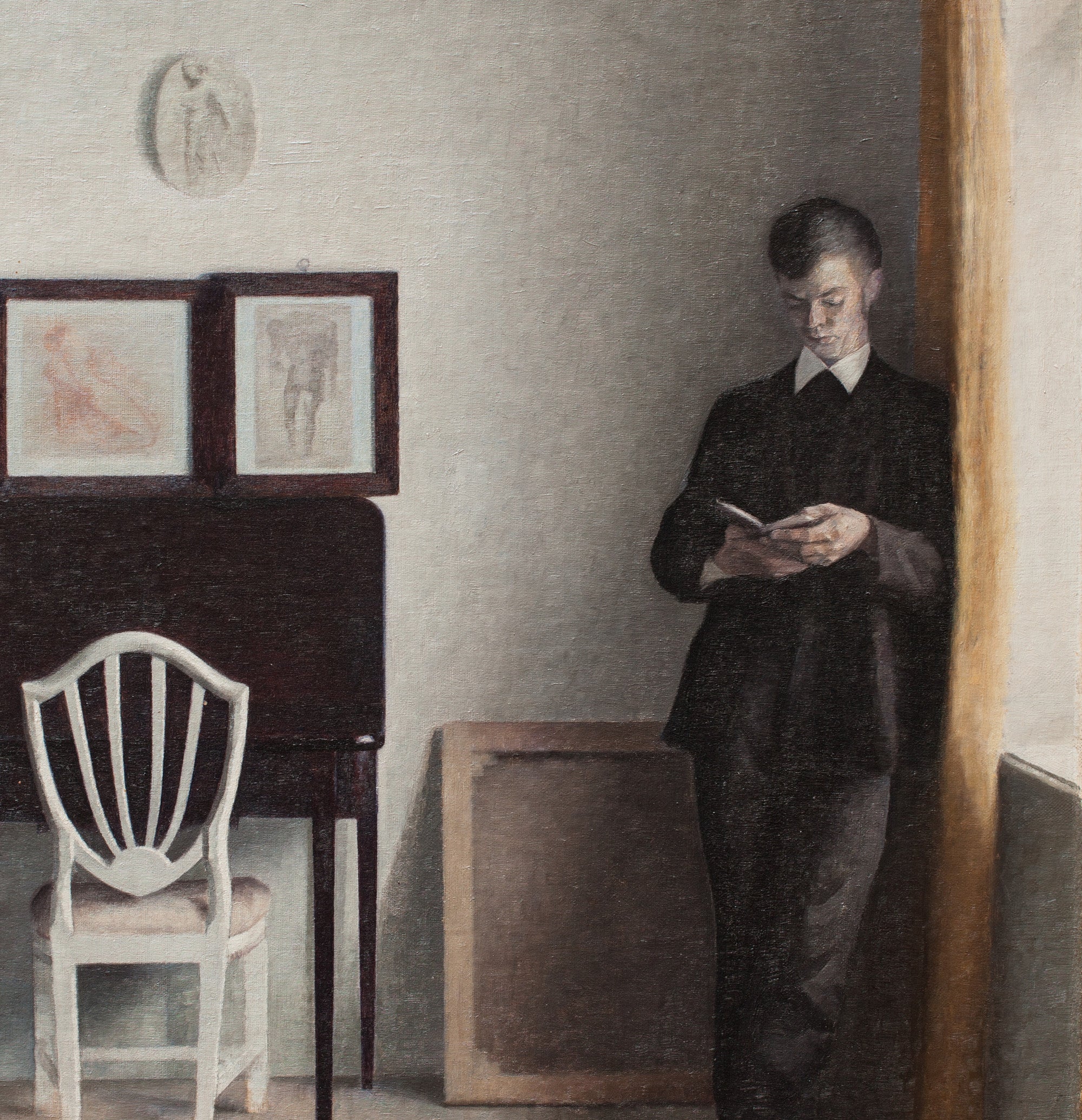 Wilhelm Hammershoi Fine Art Print, Interior with Young Man Reading