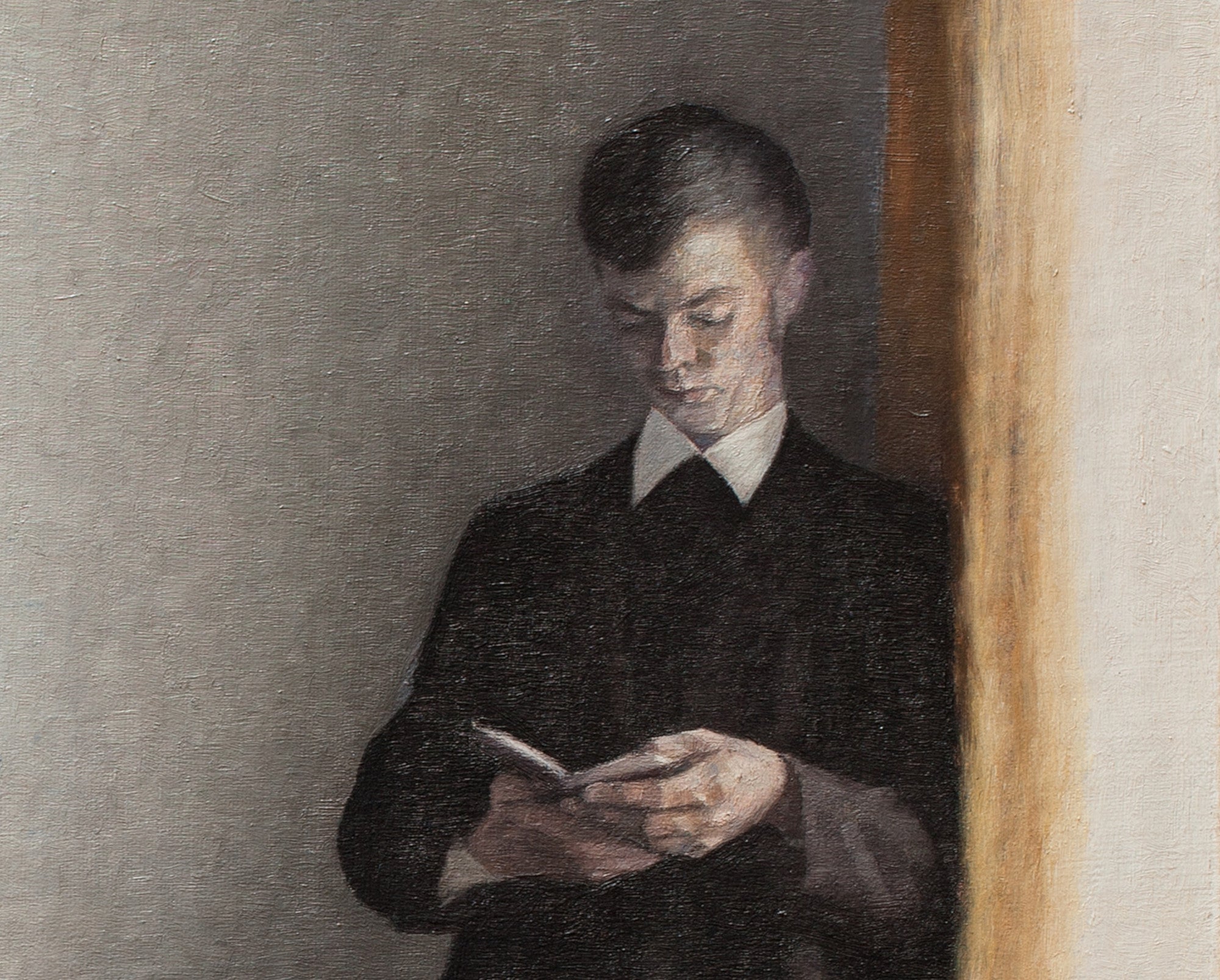Wilhelm Hammershoi Fine Art Print, Interior with Young Man Reading