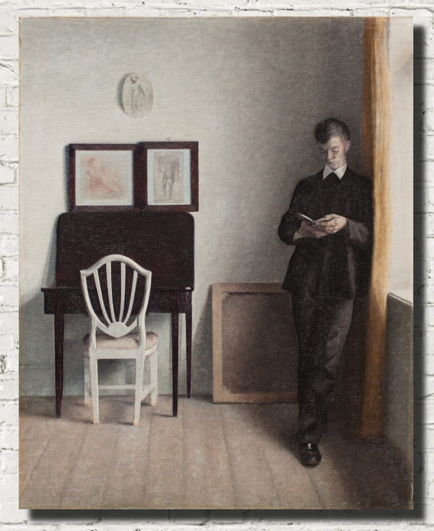 Wilhelm Hammershoi Fine Art Print, Interior with Young Man Reading