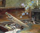 Bertha Wegmann Fine Art Print, Interior with field bouquet, artist's paint box, palette and a half-smoked cerut