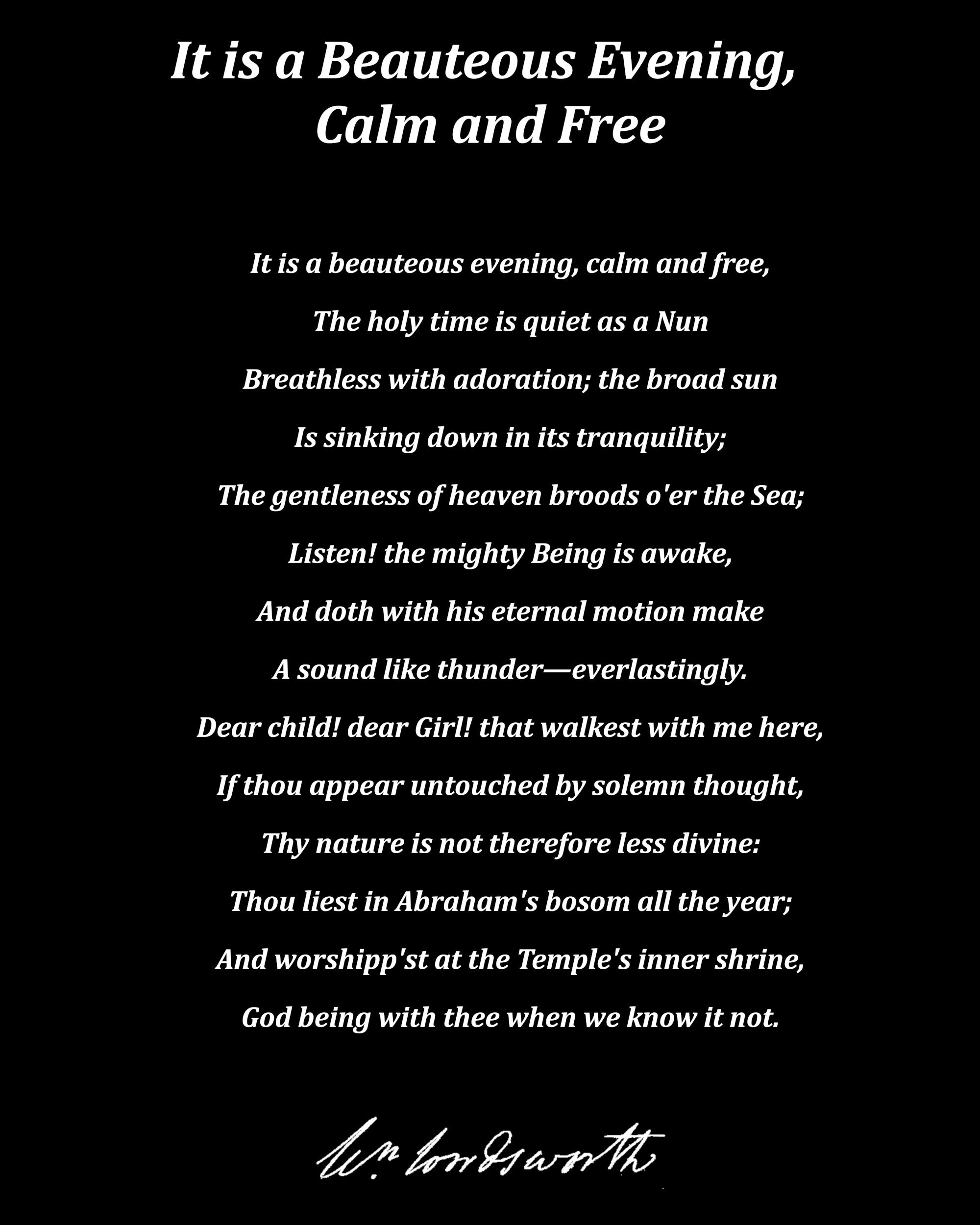 It is a Beauteous Evening, Calm and Free, Poem by William Wordsworth, Typography Print