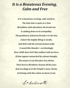 It is a Beauteous Evening, Calm and Free, Poem by William Wordsworth, Typography Print
