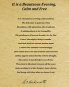 It is a Beauteous Evening, Calm and Free, Poem by William Wordsworth, Typography Print