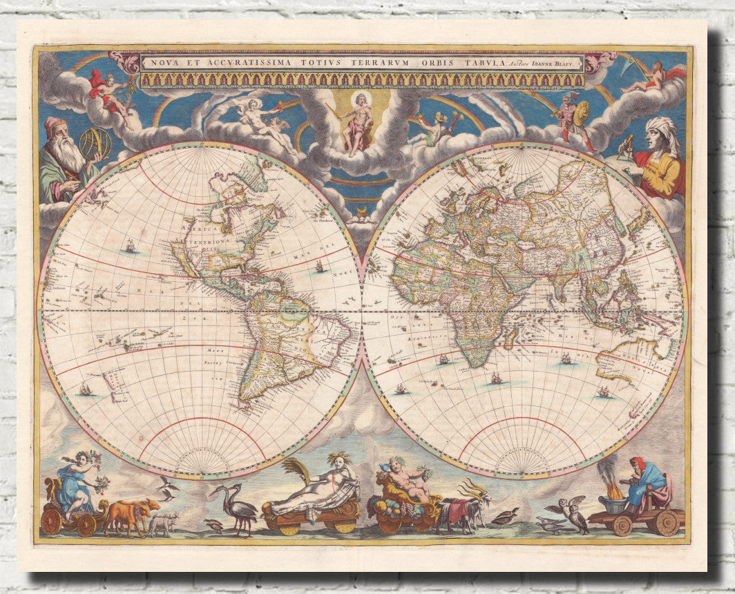 World Map 1659 2 Hemispheres, Joan Blaeu 9571