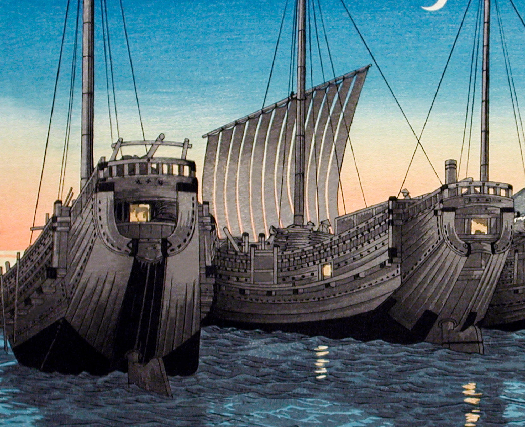 Junks in Inatori Bay, Izu, Japanese Fine Art Print, Hiroaki Takahashi