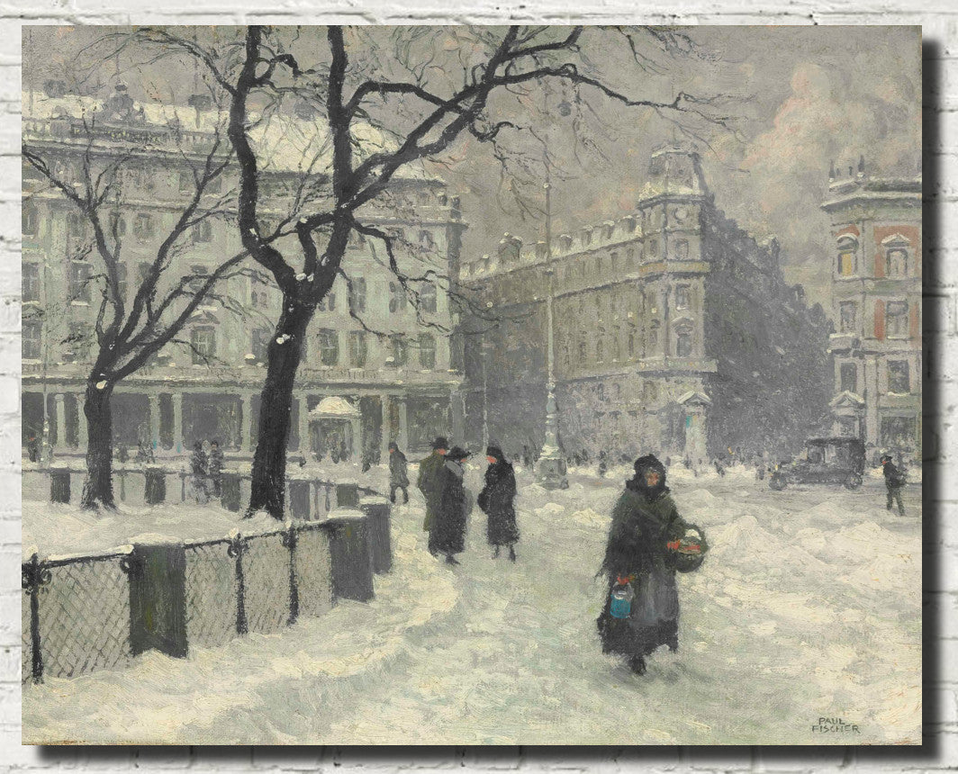 Paul Gustav Fischer Fine Art Print, King's New Square, Copenhagen in Winter