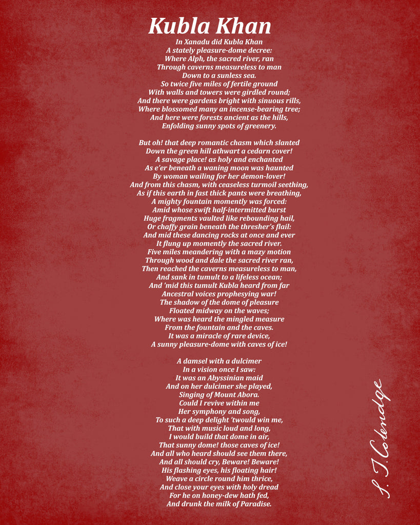 Kubla Khan, Poem by Samuel Taylor Coleridge, Typography Print
