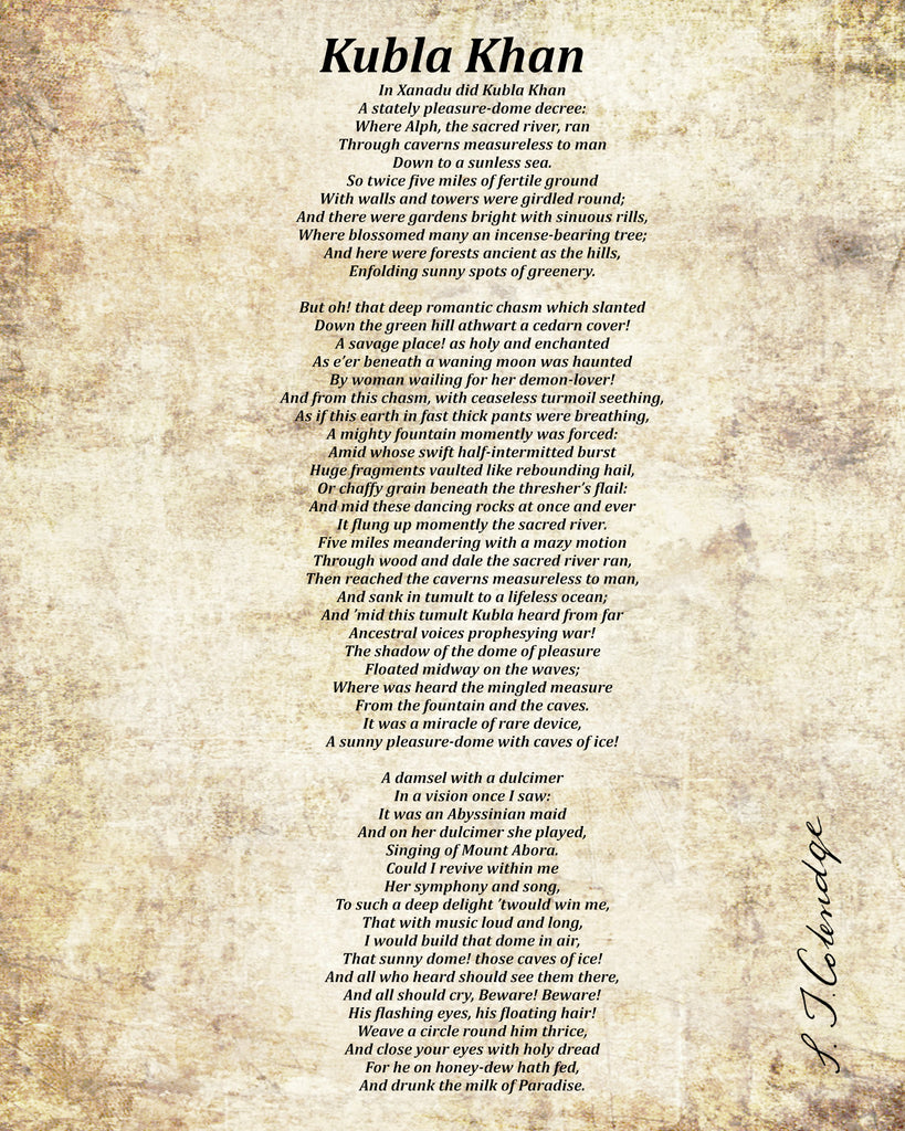 Kubla Khan, Poem by Samuel Taylor Coleridge, Typography Print