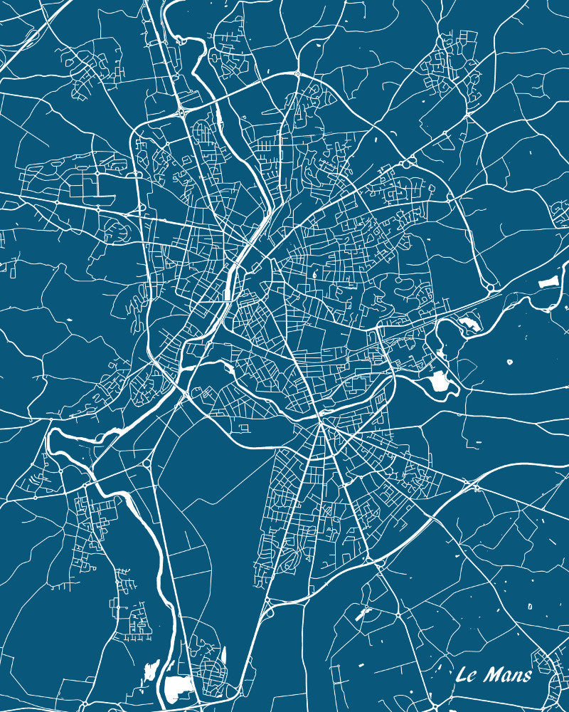 Le Mans City Street Map Print Feature Wall Art Poster