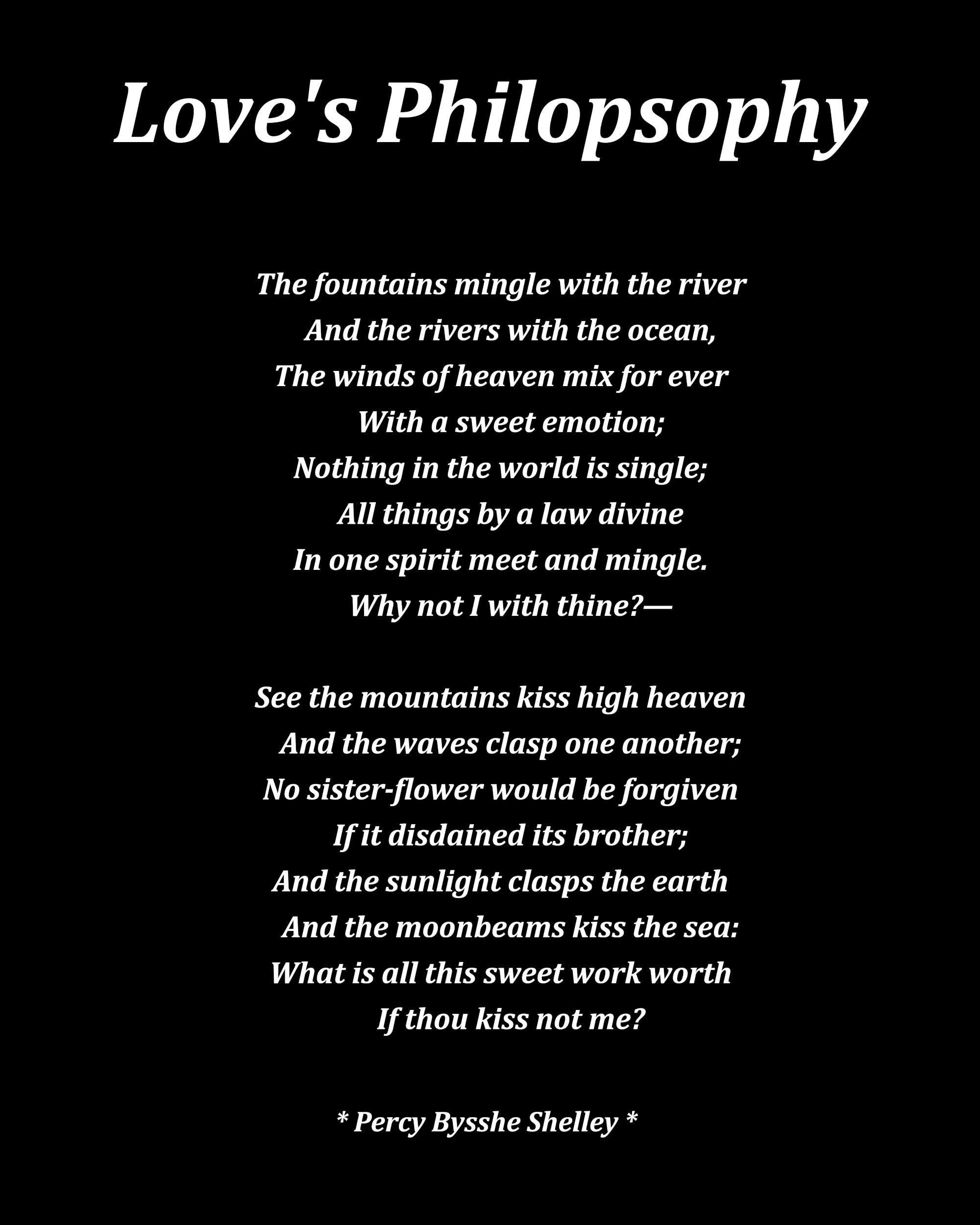 Love's Philosophy Poem by Percy Bysshe Shelley, Typography Print