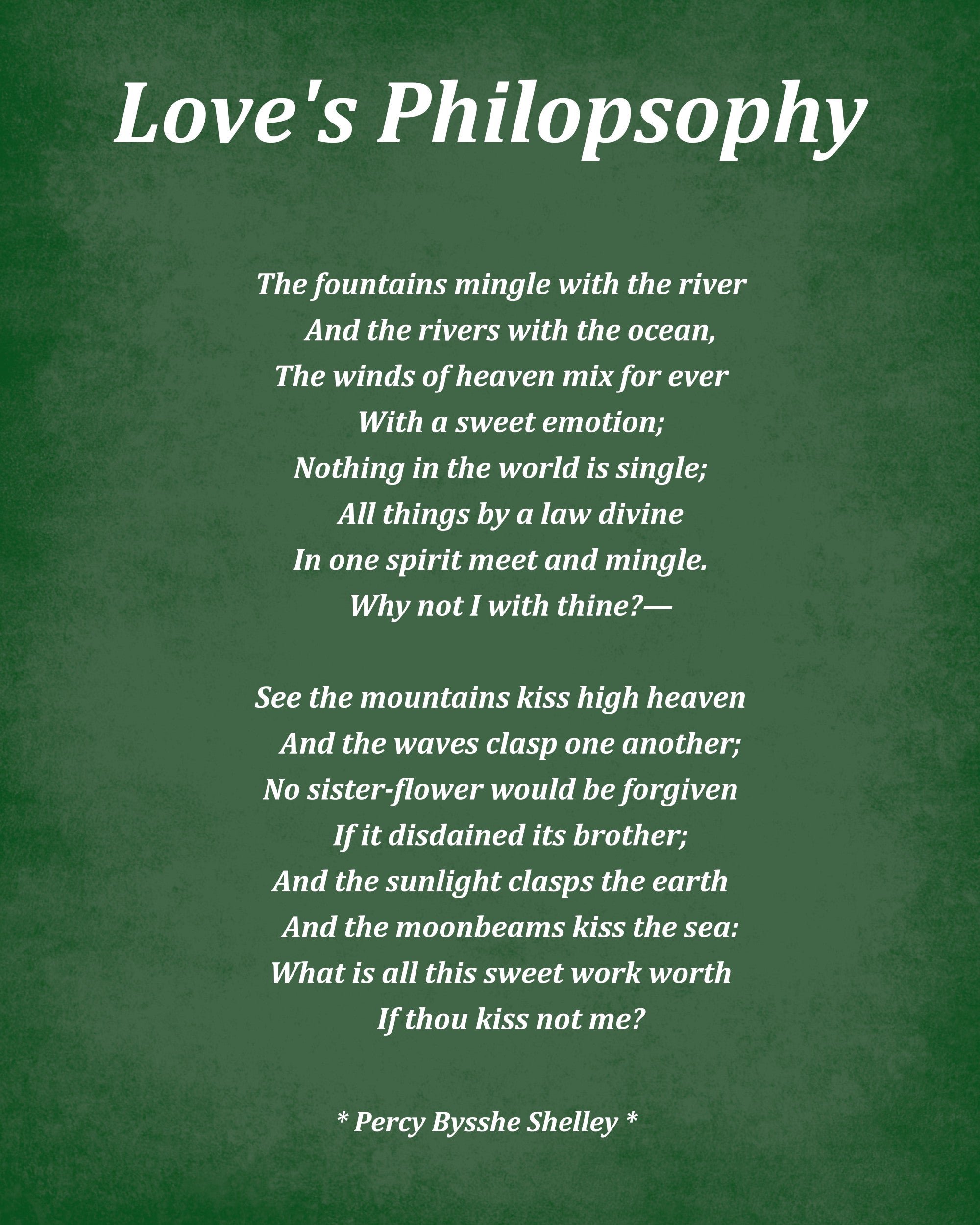 Love's Philosophy Poem by Percy Bysshe Shelley, Typography Print