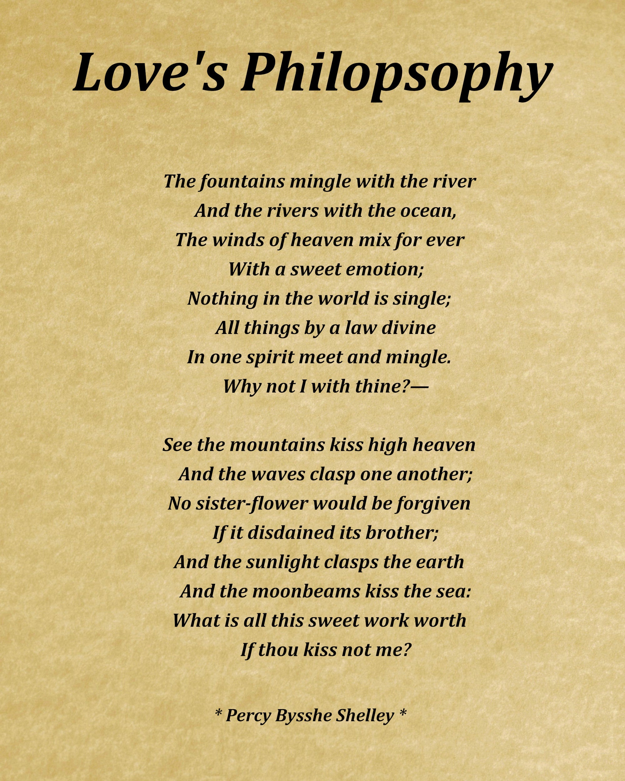 Love's Philosophy Poem by Percy Bysshe Shelley, Typography Print
