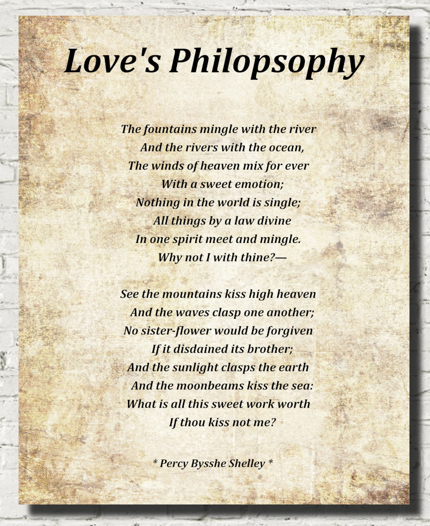 Love's Philosophy Poem by Percy Bysshe Shelley, Typography Print
