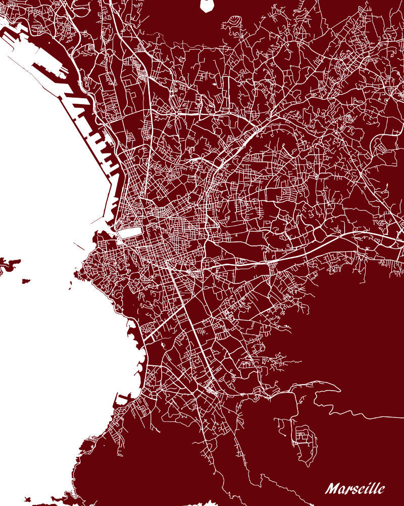 Marseille City Street Map Print Feature Wall Art Poster