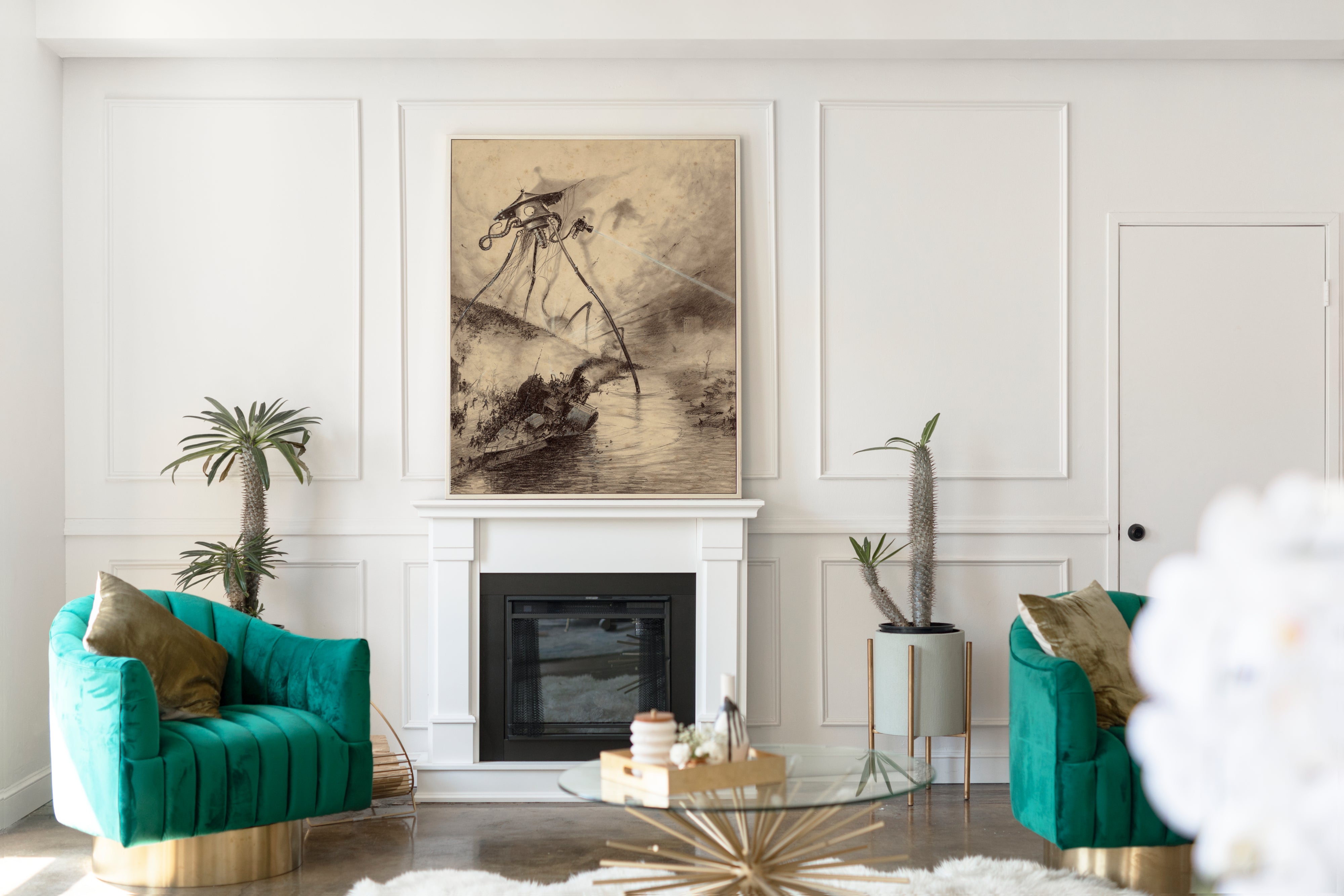 War of the Worlds Illustration, Martian Fighting Machine in the Thames Valley, Henrique Alvim Corrêa