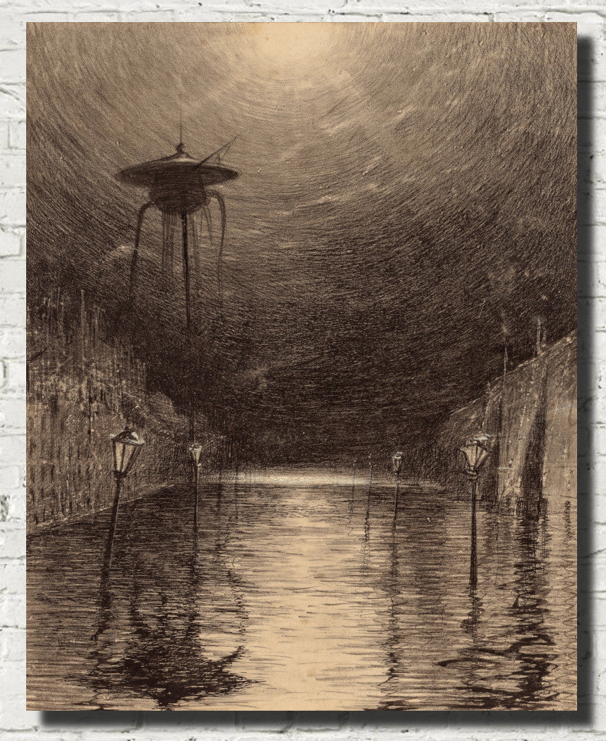 War of the Worlds Illustration, Martian Machine Over the Thames, Henrique Alvim Corrêa