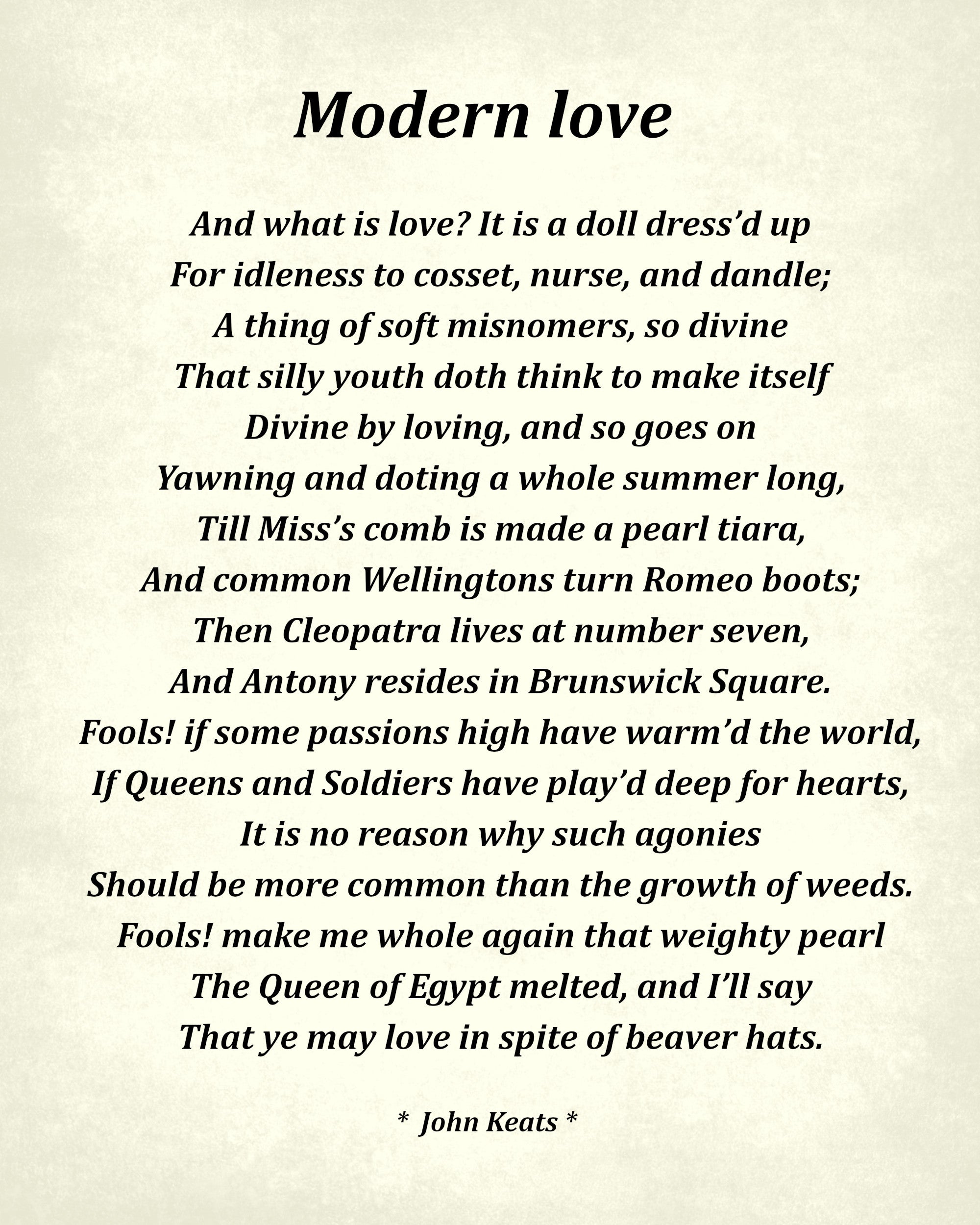 Modern Love Poem by John Keats, Typography Print