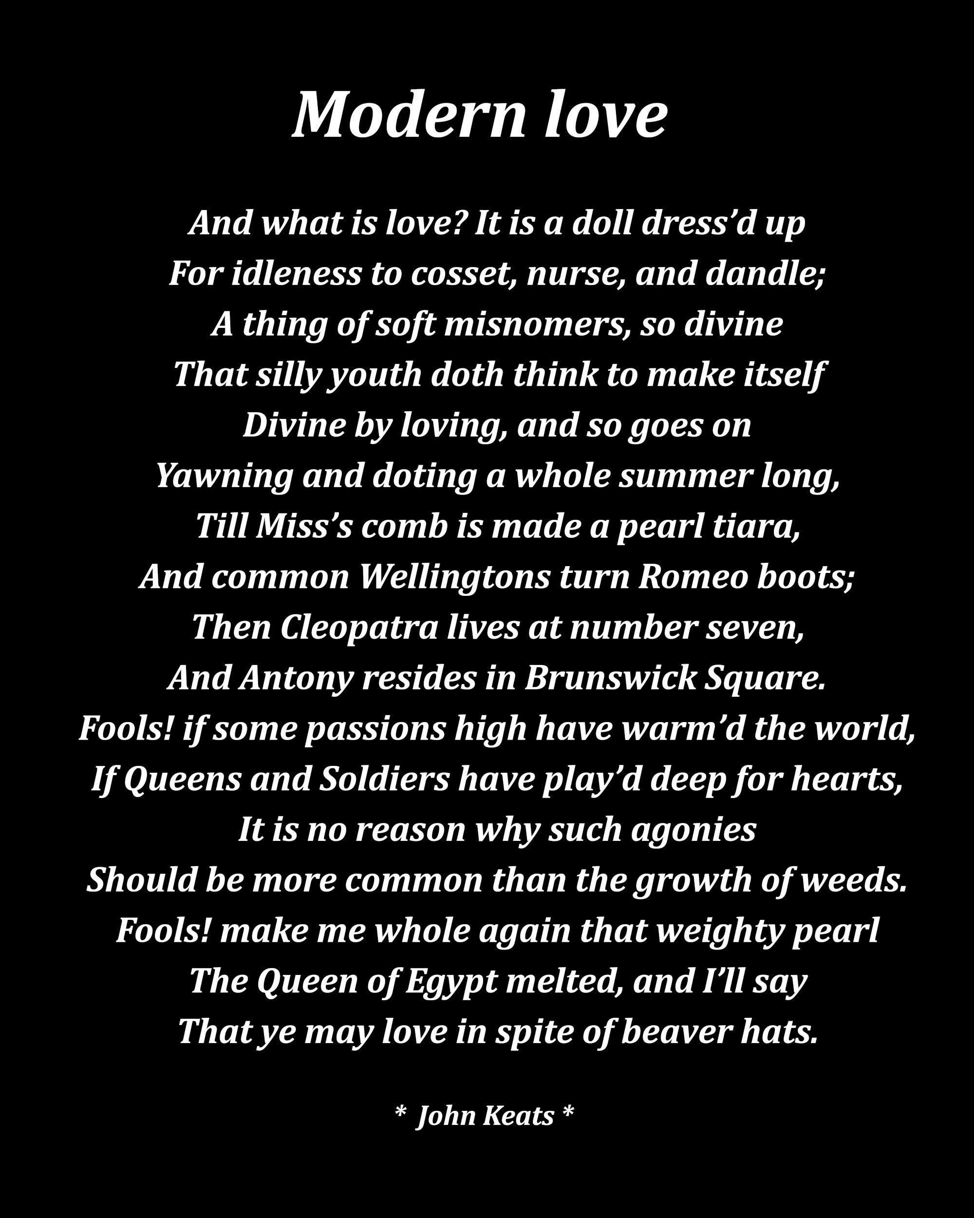Modern Love Poem by John Keats, Typography Print