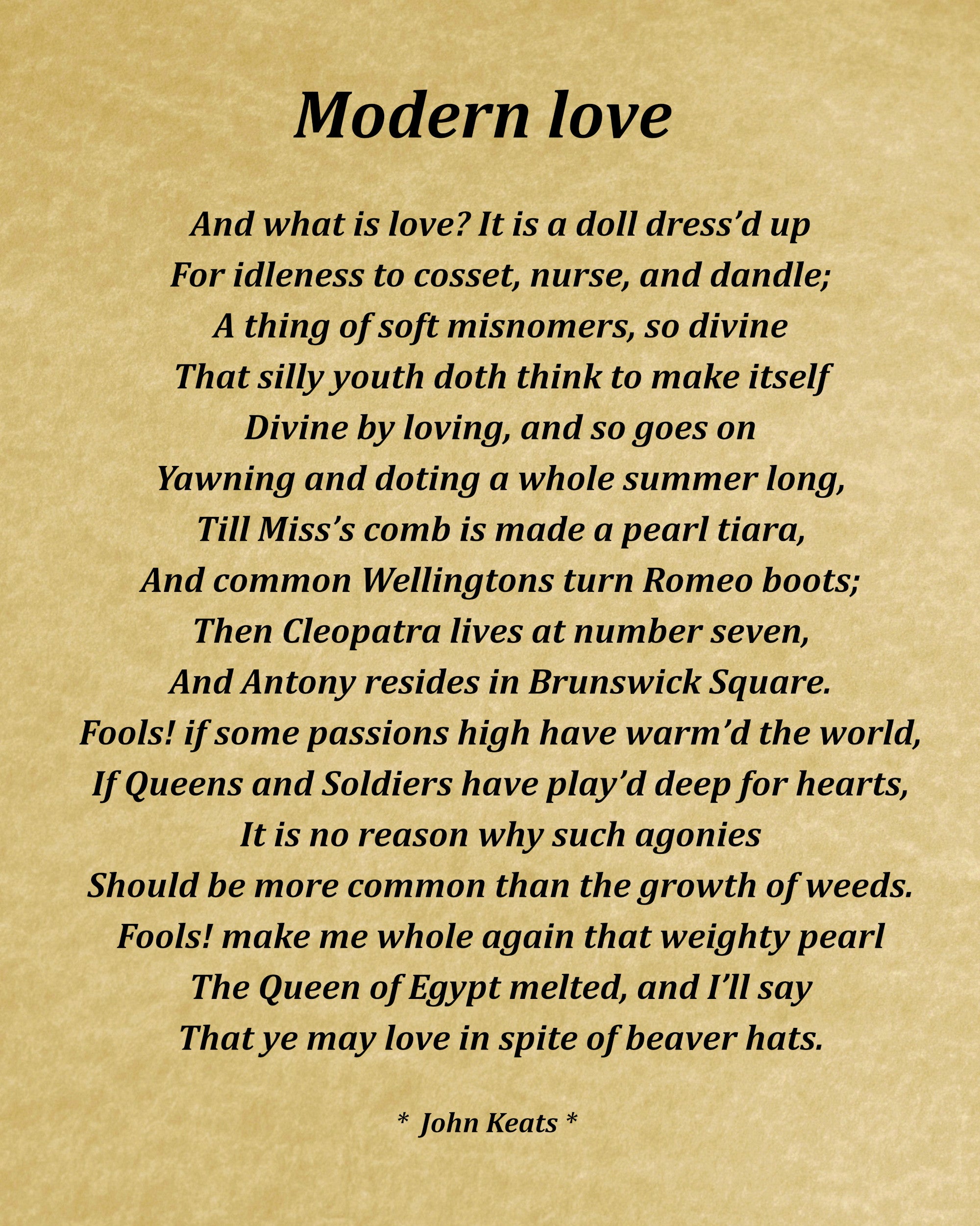 Modern Love Poem by John Keats, Typography Print