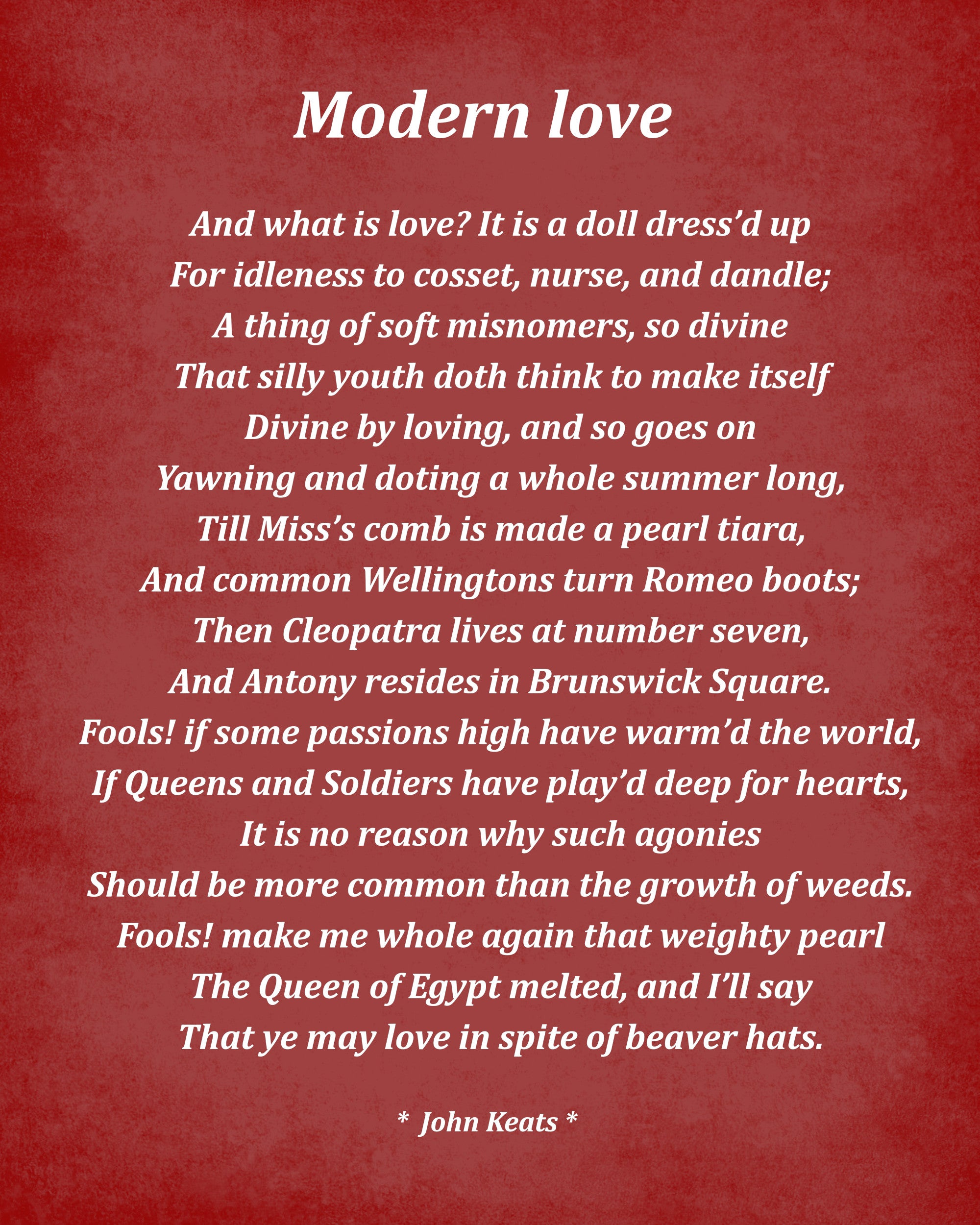 Modern Love Poem by John Keats, Typography Print