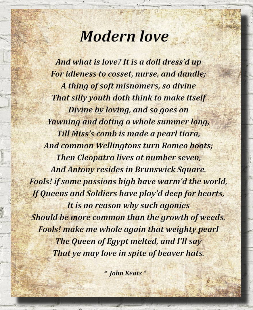 Modern Love Poem by John Keats, Typography Print