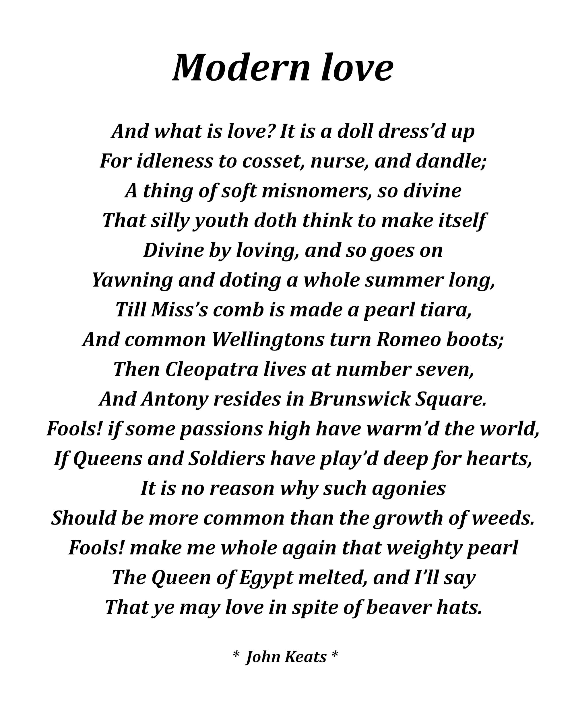 Modern Love Poem by John Keats, Typography Print
