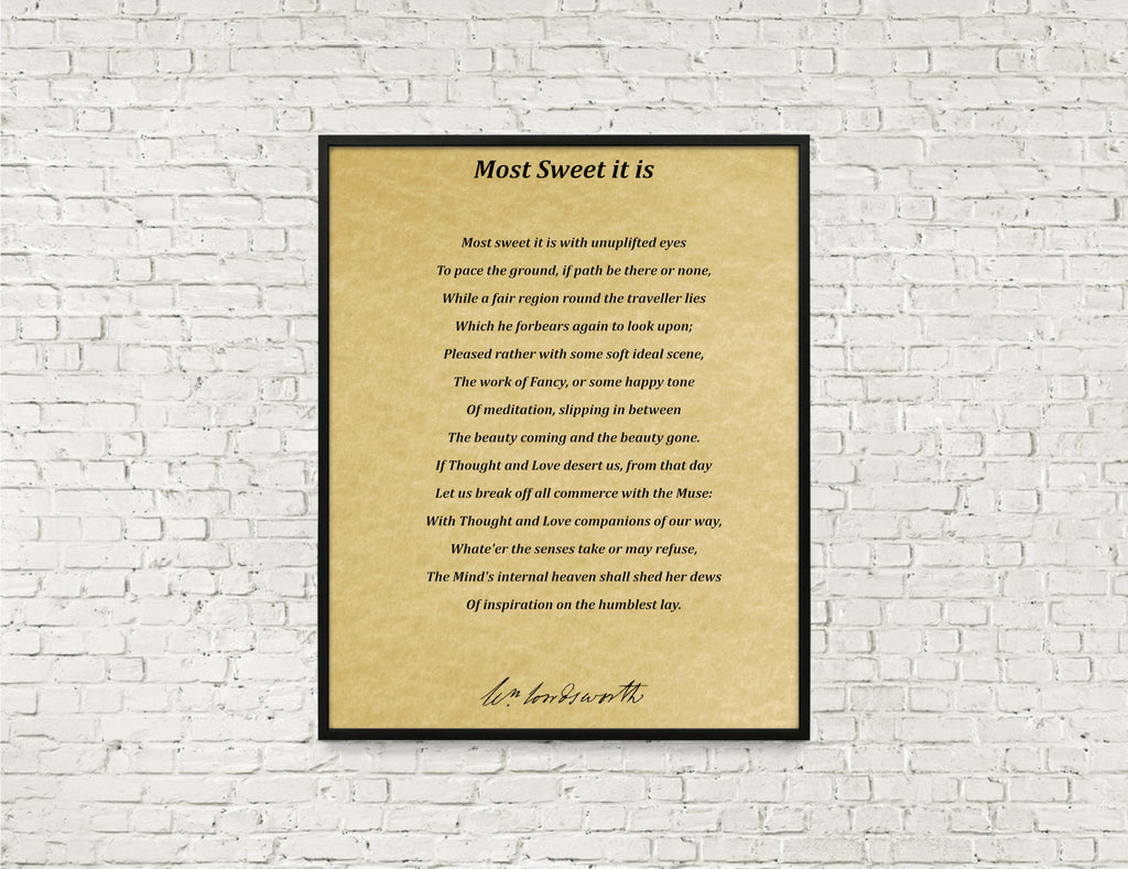 Most sweet it is with unuplifted eyes, Poem by William Wordsworth, Typography Print