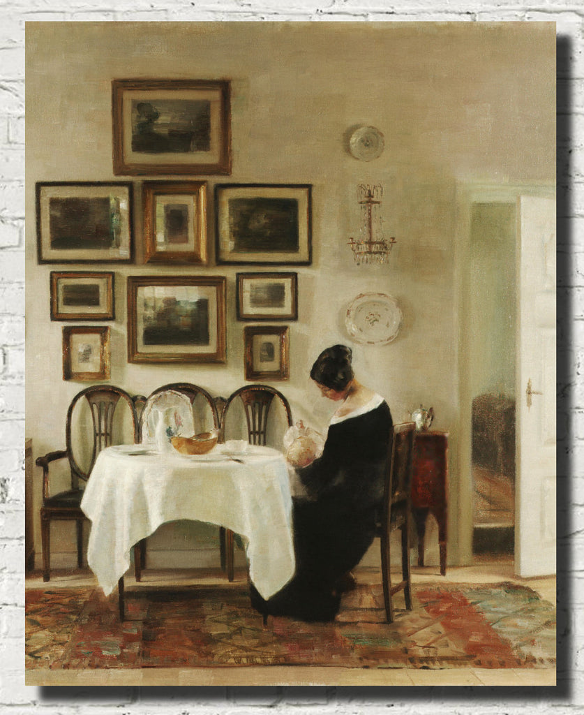 Carl Holsøe Fine Art Print, Mother and child in a dining room interior
