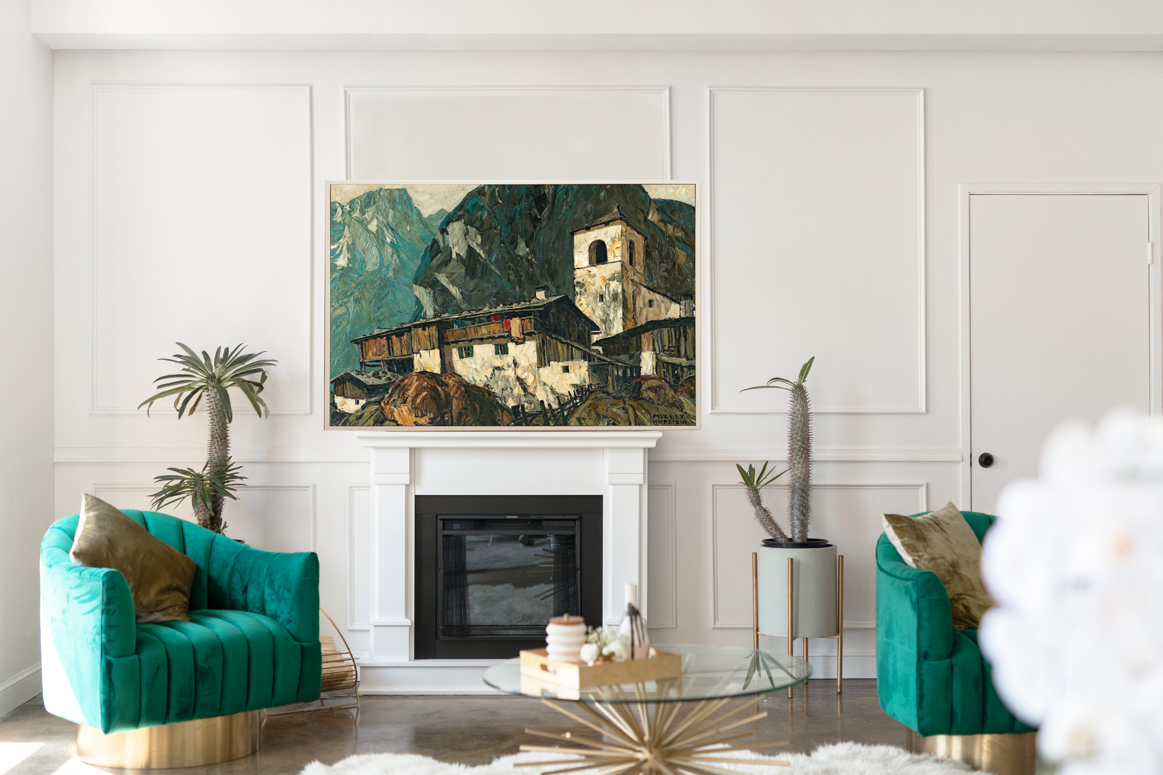 Mountain church and farm, Oskar Mulley Fine Art Print