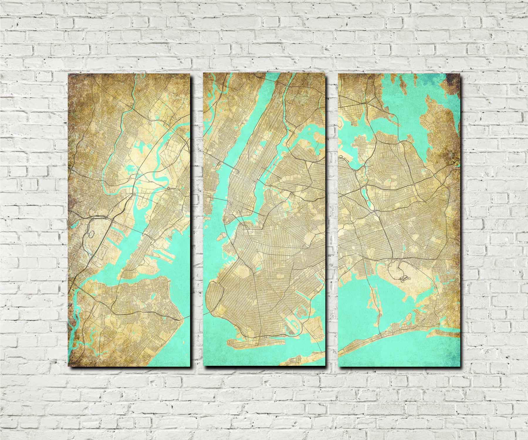 New York City Street Map 3 Panel Canvas Wall Art 7103C3