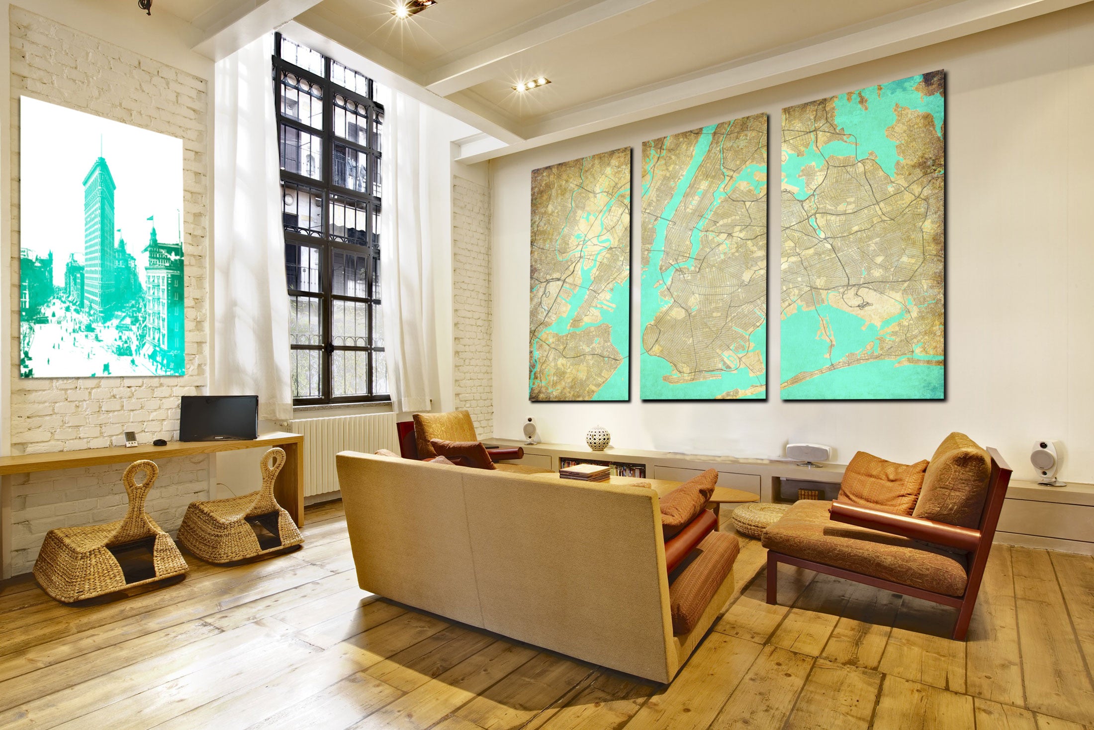 New York City Street Map 3 Panel Canvas Wall Art 7103C3