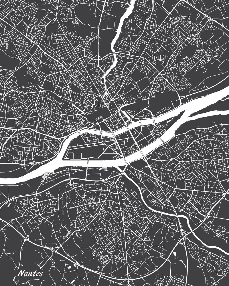 Nantes City Street Map Print Feature Wall Art Poster
