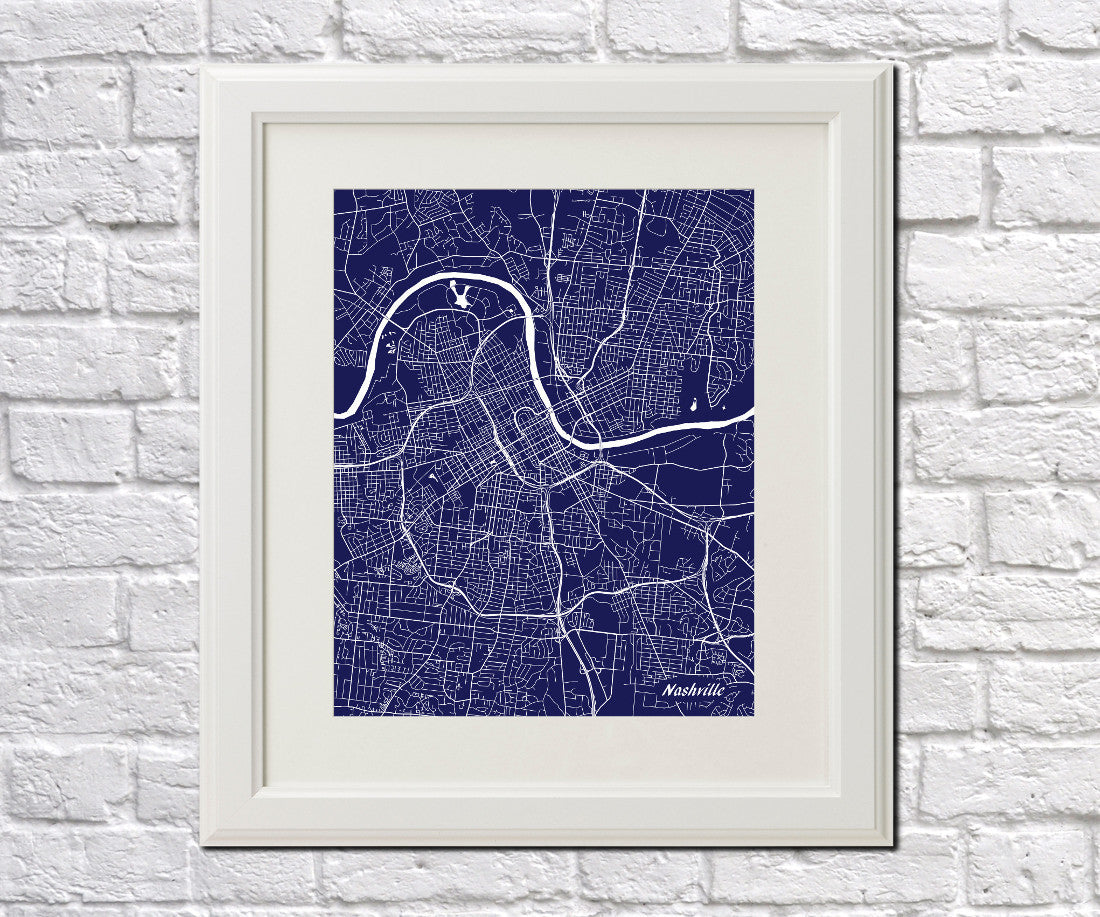 Nashville City Street Map Print Feature Wall Art Poster