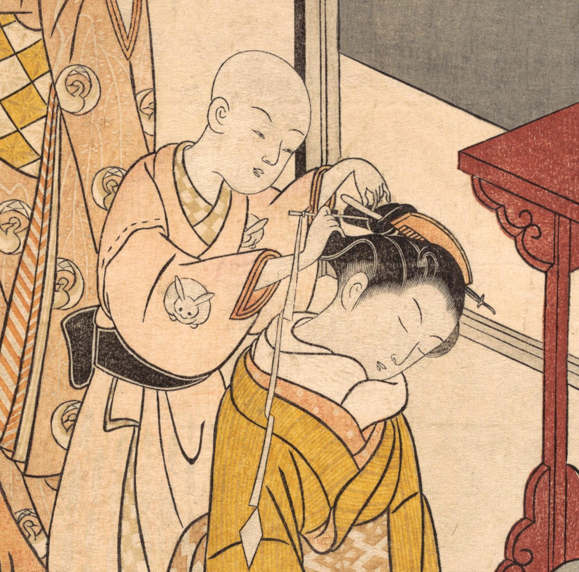 Suzuki Harunobu, Japanese Art Print : Night Rain on the Daisu